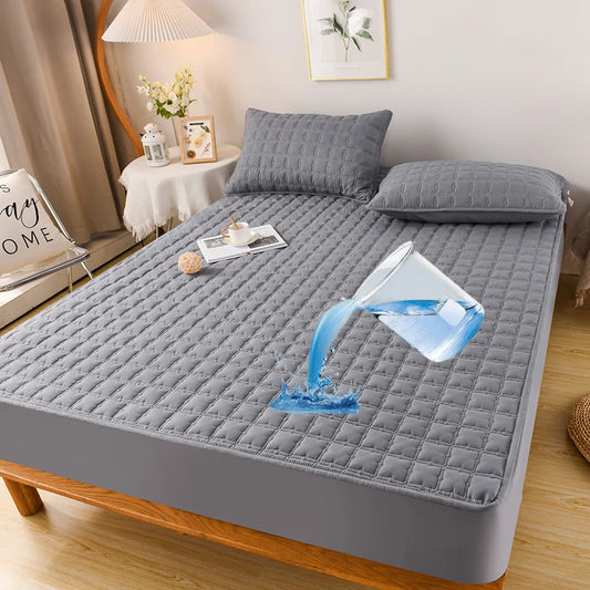 100% Waterproof Cotton Fitted Bed Sheet Anti-mite and Anti-bacterial Mattress Protector Soft Breathable Mattress Cover Washable