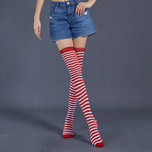 1 Pair Rainbow Striped Christmas over the Knee High Socks Colorful Sexy Night Dance Street Personality Thigh Long Tube Stocking